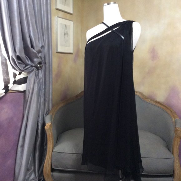 MaxStudio silk mesh chiffon one shoulder cocktail dress, size 6 - Picture 1 of 10